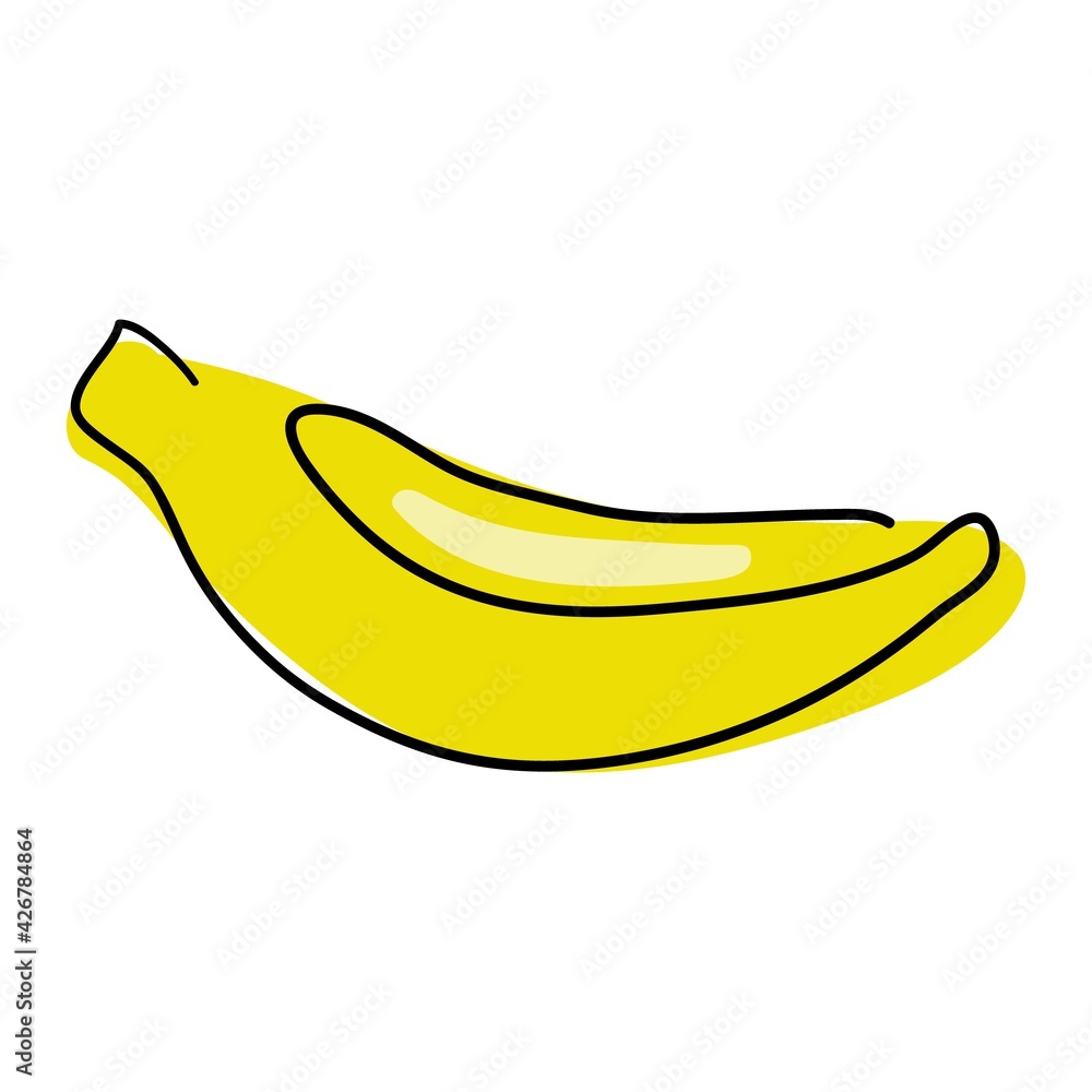 The banana is shown as a solid line. Delicious exotic fruit. The object is drawn with a single line in a doodle style. One continuous drawn line. Stock vector illustration The banana is shown as a solid line. Delicious exotic fruit. The object is drawn with a single line in a doodle style. One continuous drawn line. Stock vector illustration