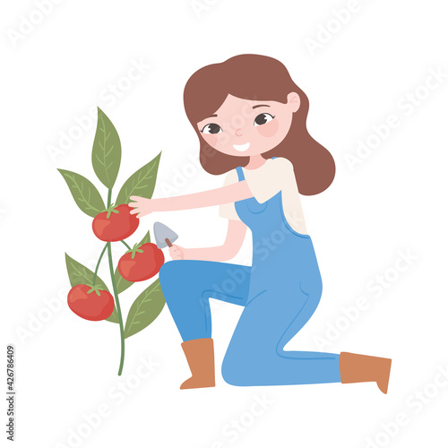 female farmer tomatoes