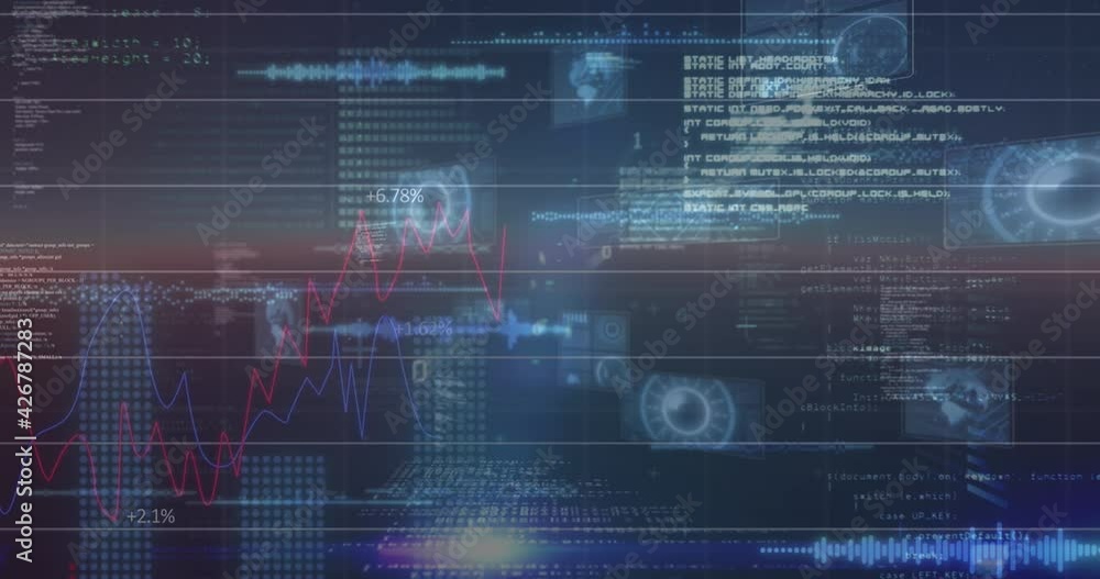 Animation of glowing interface with binary numbers and information moving on black background Animation of glowing interface with binary numbers and information moving on black background