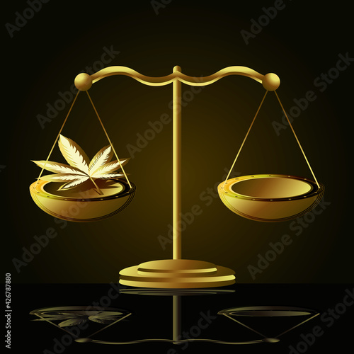 Legal cannabis concept illustration   leaf on justice scale 