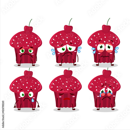 Cherry muffin cartoon character with sad expression