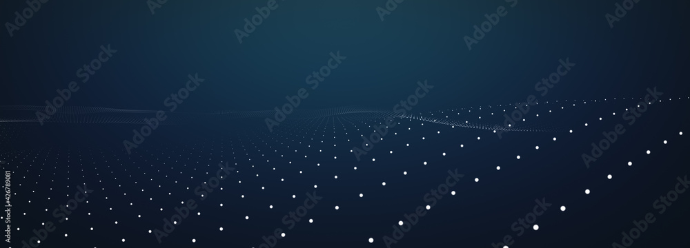 Abstract digital wave technology with flowing particles. Connection ...