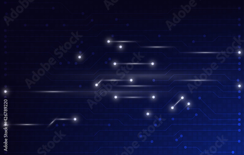Circuit board technology digital  innovation abstract background. Dark blue with growing dot and line concept.