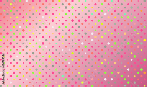 Colorful pastel polka dots vector on rose gold background. Lovely sweet backdrop. Seamless colorful retro dots pattern. Can used for gift paper, invitation card for kids, Wallpaper Interior,Book cover