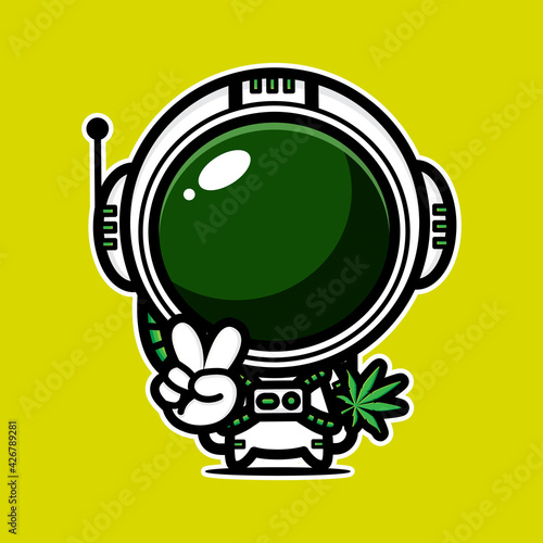 cute cartoon astronaut vector design holding marijuana leaf