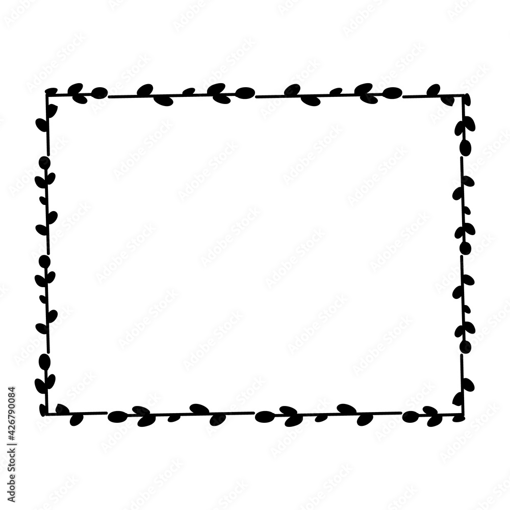 Rectangular floral frame. Vector flat illustration isolated on a white background. Design for invitations, postcards, printing Rectangular floral frame. Vector flat illustration isolated on a white background. Design for invitations, postcards, printing