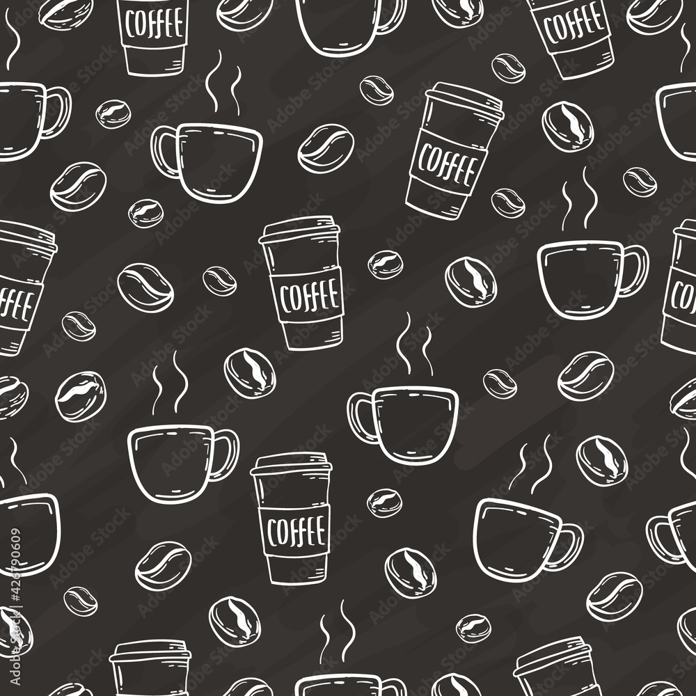 hand drawn coffee bean and cup seamless background hand drawn coffee bean and cup seamless background