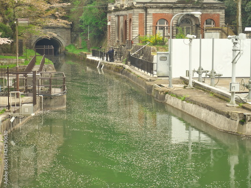 Kyoto,Japan-April 2, 2021: Water pumping facility on Biwako Sokui or Lake Biwa Canal in Kyoto, Japan
 photo