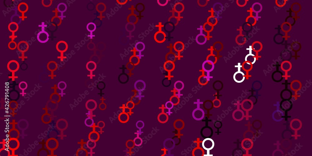 Light Pink, Red vector pattern with feminism elements.