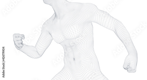 Beautiful naked man poses. male Body. 3d wireframe vector.