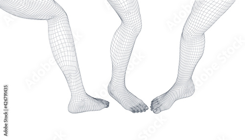 Human body parts. Foot wireframe vector.