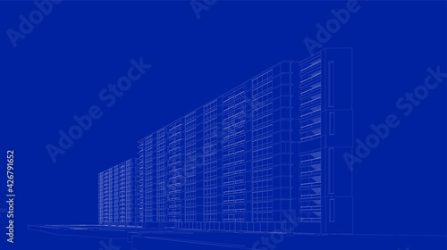 3d wireframe of building. sketch design.Vector