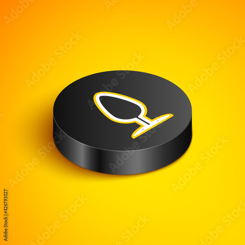 Isometric line Anal plug icon isolated on yellow background. Butt plug sign. Fetish accessory. Sex toy for men and woman. Black circle button. Vector