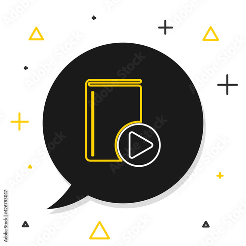 Line Audio book icon isolated on white background. Play button and book. Audio guide sign. Online learning concept. Colorful outline concept. Vector