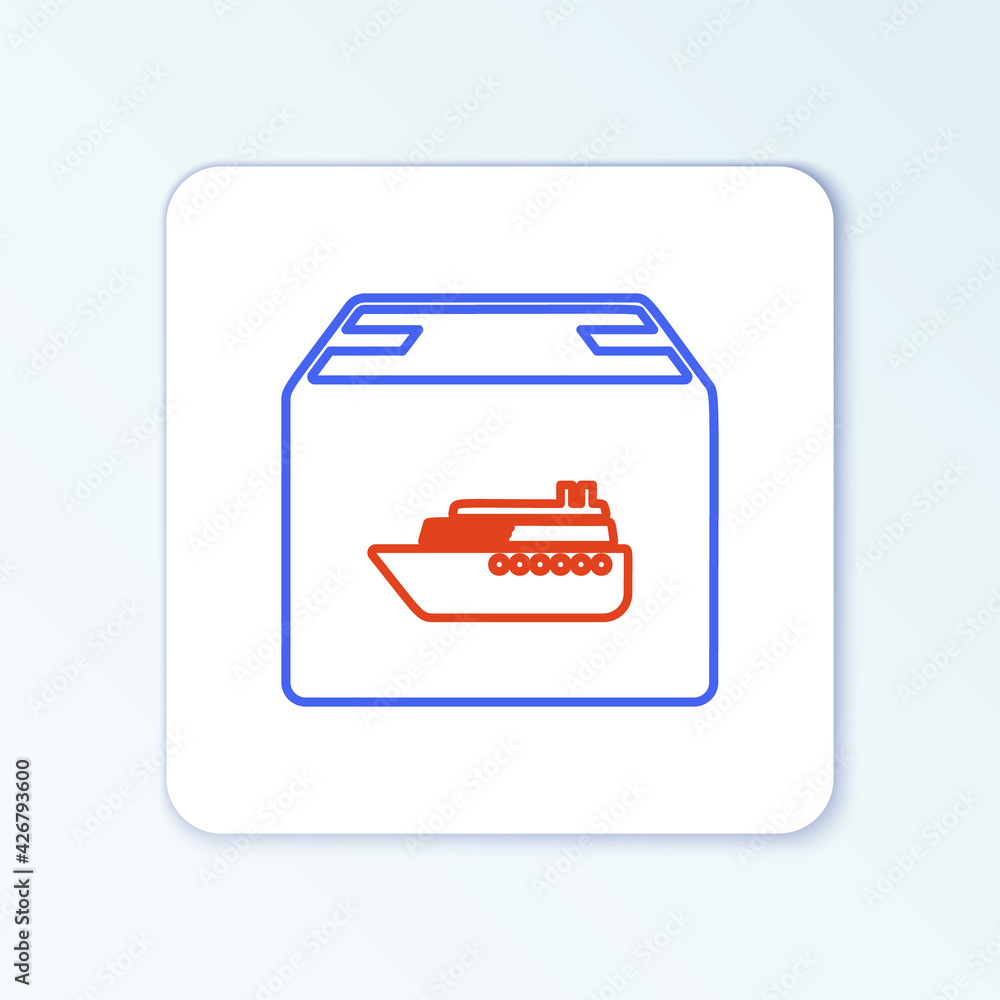 Line Cargo ship with boxes delivery service icon isolated on white background. Delivery, transportation. Freighter with parcels, boxes, goods. Colorful outline concept. Vector Line Cargo ship with boxes delivery service icon isolated on white background. Delivery, transportation. Freighter with parcels, boxes, goods. Colorful outline concept. Vector