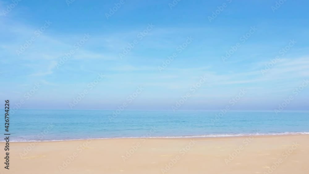 Aerial view paradise of topical sea, white sandy beach, timelapse footage of blue sky and clouds dancing over the blue water, summer hot weather and season. traveling on holiday to south of Thailand Aerial view paradise of topical sea, white sandy beach, timelapse footage of blue sky and clouds dancing over the blue water, summer hot weather and season. traveling on holiday to south of Thailand