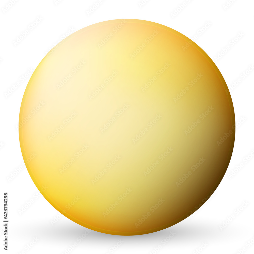 Glass yellow ball or precious pearl. Glossy realistic ball, 3D abstract vector illustration highlighted on a white background. Big metal bubble with shadow