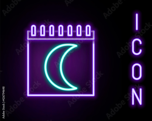 Glowing neon line Moon phases calendar icon isolated on black background. Colorful outline concept. Vector