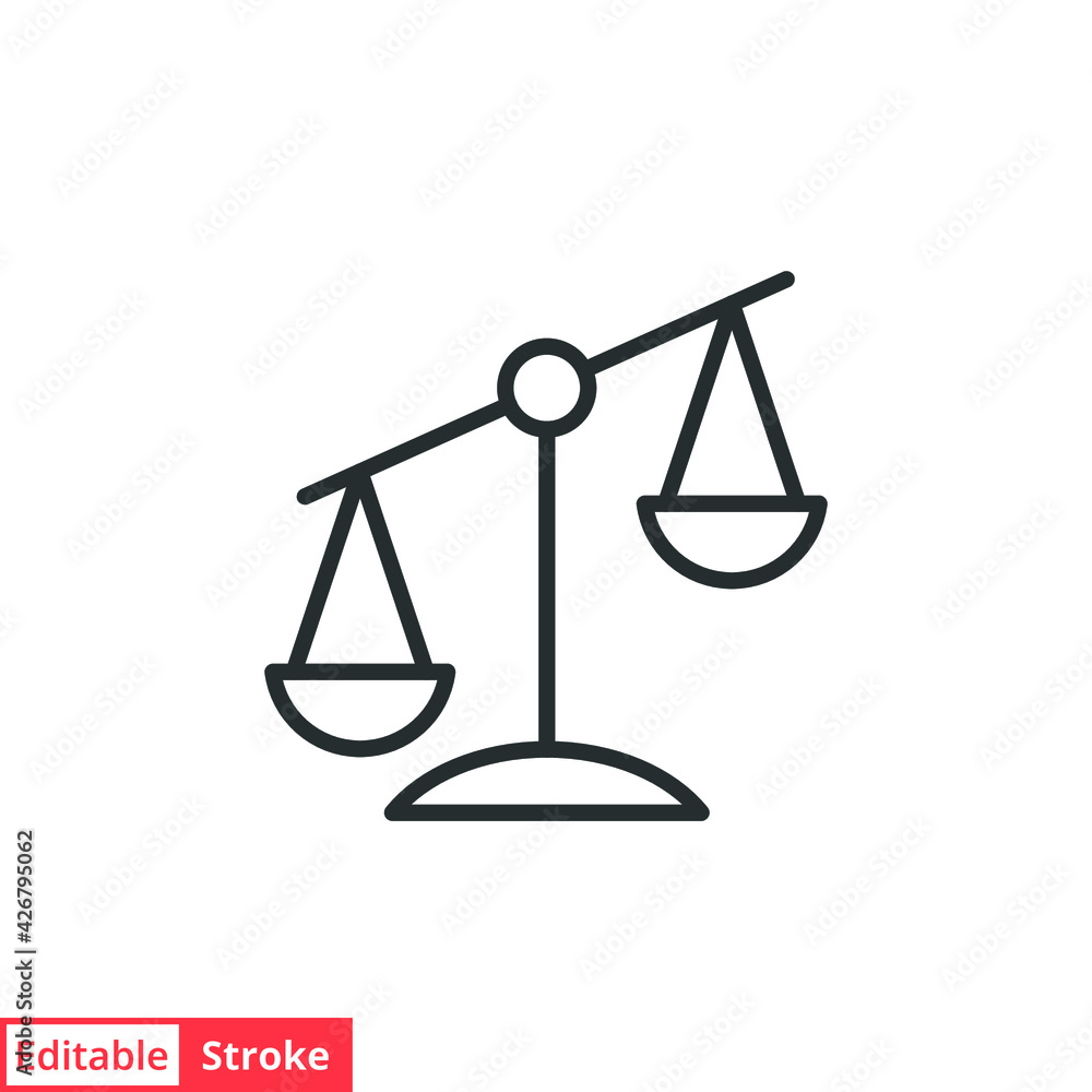 Libra line icon. Simple outline style. Scale, balance, comparison, compare, legal, law, justice, weight concept. Pictogram, vector illustration isolated on white background. Editable stroke EPS 10.
