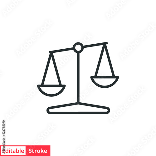 Libra line icon. Simple outline style. Scale, balance, comparison, compare, legal, law, justice, weight concept. Pictogram, vector illustration isolated on white background. Editable stroke EPS 10.