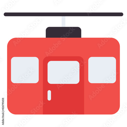 Flat cable car icon design, cable transport vector showing the concept of adventure