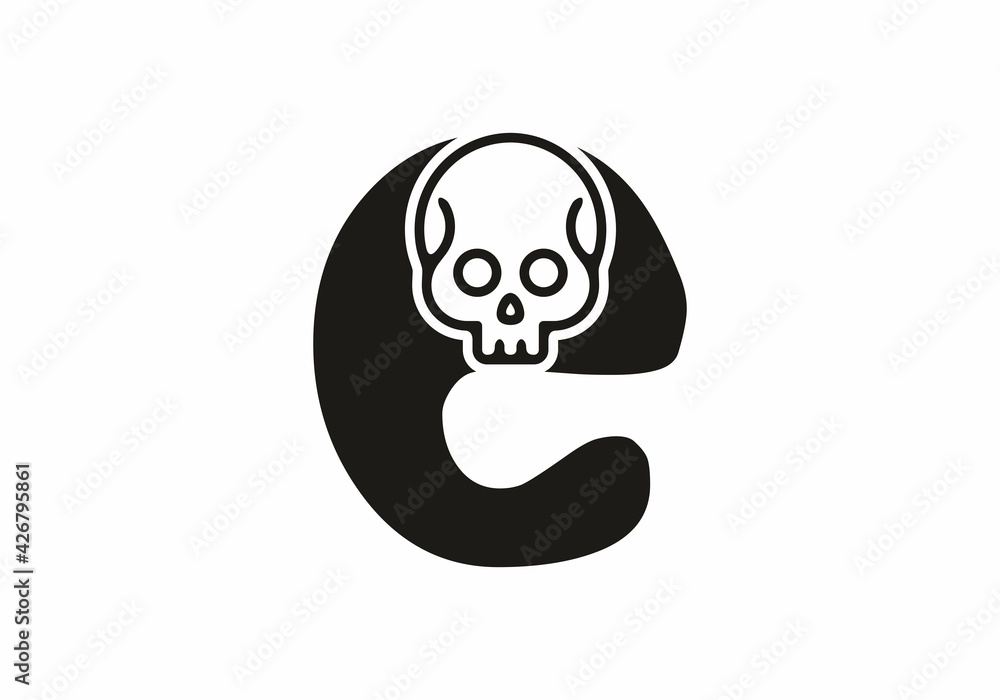 Obraz premium Black lowercase of e initial letter with skull head