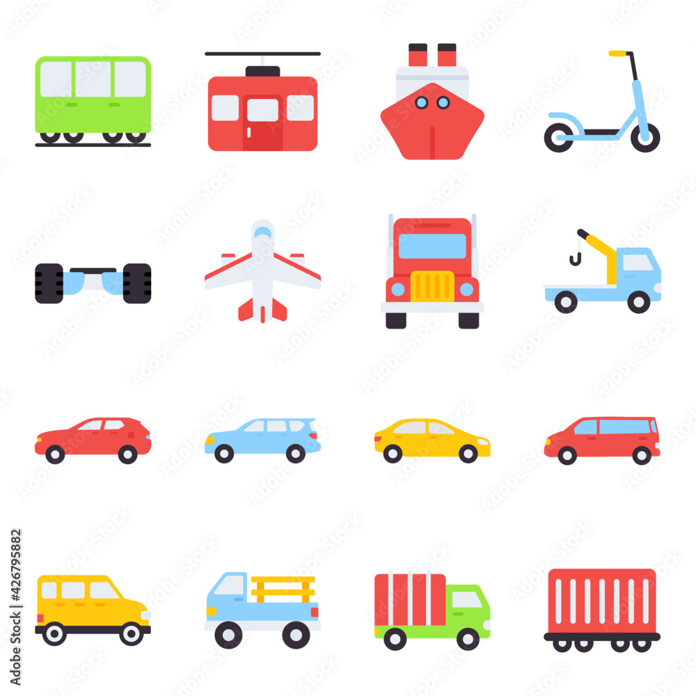 Pack of Automobiles Flat Icons Pack of Automobiles Flat Icons