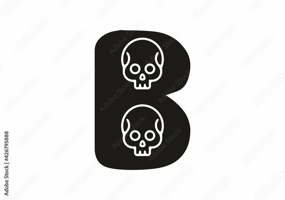 Black B initial letter with skull head Black B initial letter with skull head