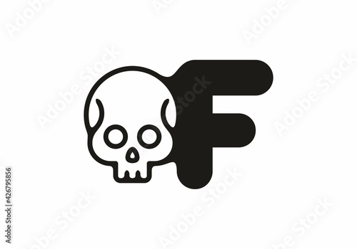 Black F initial letter with skeleton head