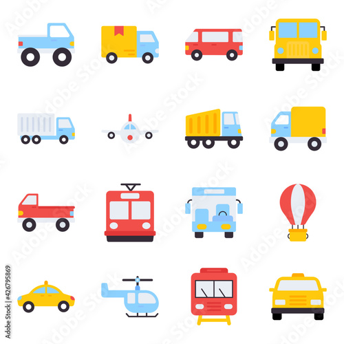Pack of Transport Flat Icons