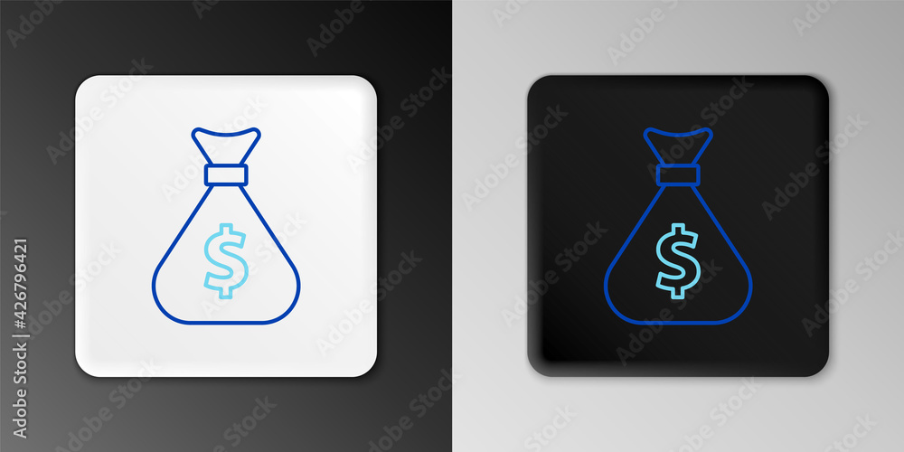 Line Money bag icon isolated on grey background. Dollar or USD symbol. Cash Banking currency sign. Colorful outline concept. Vector Line Money bag icon isolated on grey background. Dollar or USD symbol. Cash Banking currency sign. Colorful outline concept. Vector