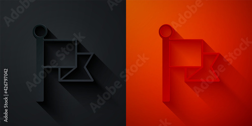 Paper cut Flag icon isolated on black and red background. Victory, winning and conquer adversity concept. Paper art style. Vector
