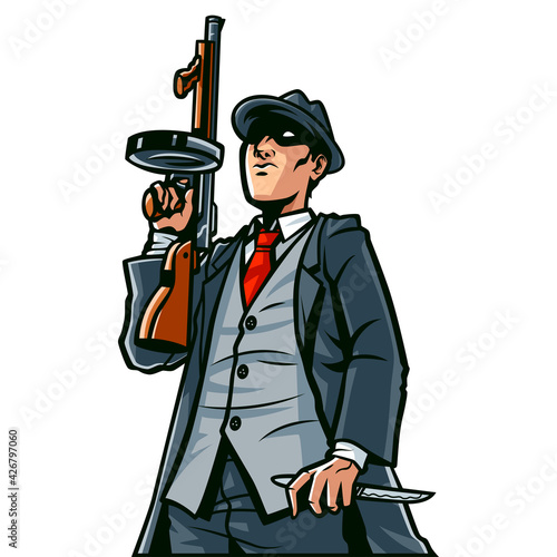 Mafia with a gun cartoon illustration
