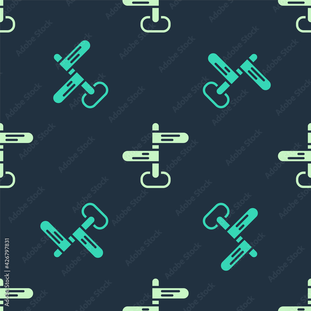 Green and beige Road traffic sign. Signpost icon isolated seamless pattern on blue background. Pointer symbol. Isolated street information sign. Direction sign. Vector Green and beige Road traffic sign. Signpost icon isolated seamless pattern on blue background. Pointer symbol. Isolated street information sign. Direction sign. Vector