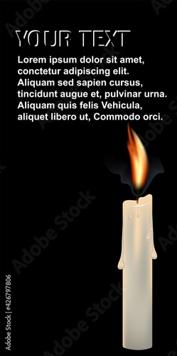 Candle flame. Burning realistic 3D wax candle, different Christmas birthday church and party glowing candles. Vector set isolated romantic objects candlelight