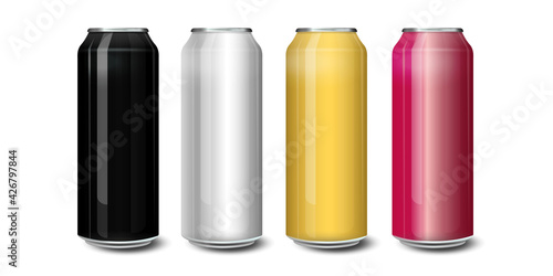 Set of realistic metallic, mockup beer cans. Blank beer cans, ready for new design. 500 and 300 ml. Isolated vector illustration