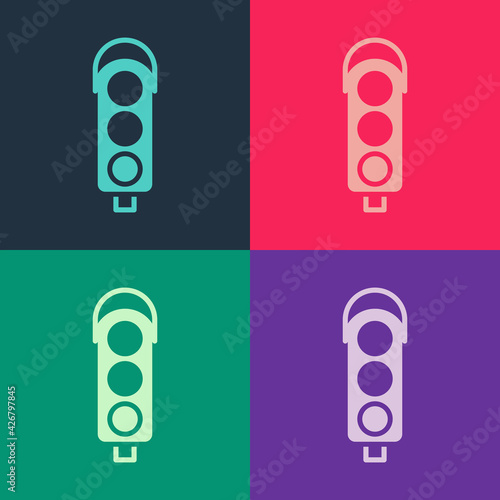 Pop art Traffic light icon isolated on color background. Vector