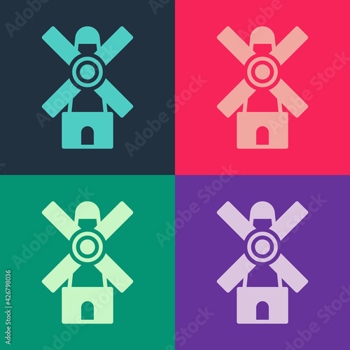 Pop art Windmill icon isolated on color background. Vector