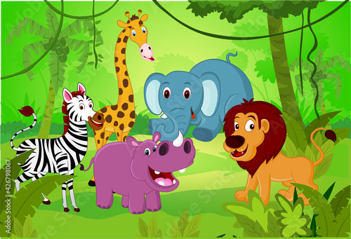 African animals cartoon Animals in forest