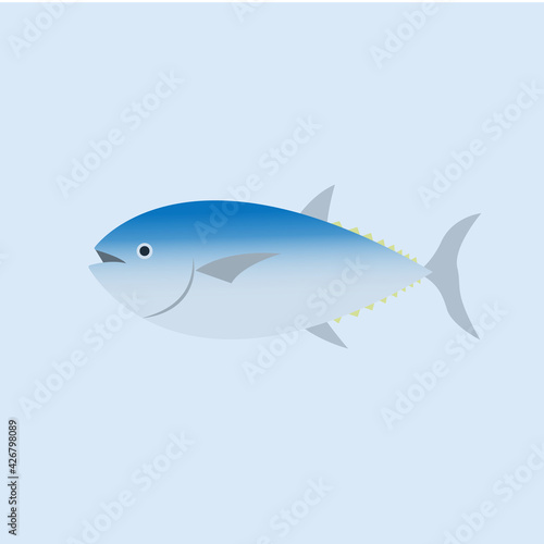 青い海の背景にマグロのイラスト fish pattern illustration