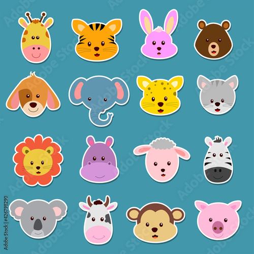 Fototapeta Naklejka Na Ścianę i Meble -  Cartoon animal face stickers