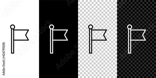 Set line Flag icon isolated on black and white, transparent background. Victory, winning and conquer adversity concept. Vector