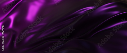 3d render of dark and Purple silk. iridescent holographic foil. abstract art fashion background.