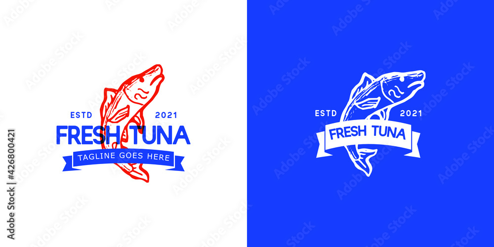 illustrations of fresh tuna logo design concept.
