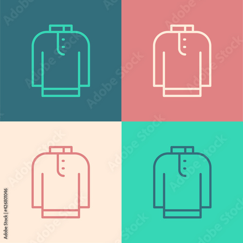 Pop art line Shirt kurta icon isolated on color background. Vector