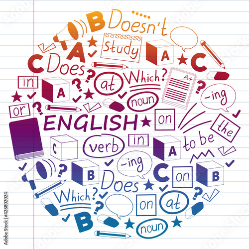 English courses, english learning. Vector pattern. Online courses.