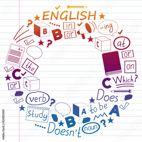 English courses, english learning. Vector pattern. Online courses.