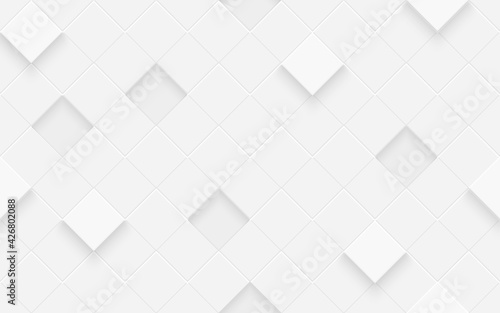 3d seamless cubes pattern. White ceramic tile background. Abstract square diagonal mosaic.