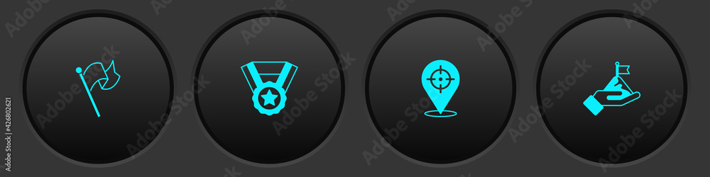Set Flag, Medal, Target and Mountains with flag icon. Vector Set Flag, Medal, Target and Mountains with flag icon. Vector
