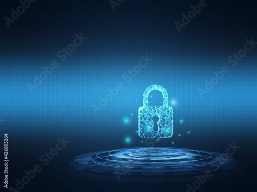 cyber security. network technology key lock with wire low poly background